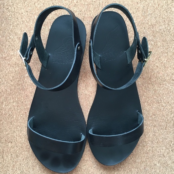 Ancient Greek Sandals Shoes - AGS Black Leather Sandal 7.5/38